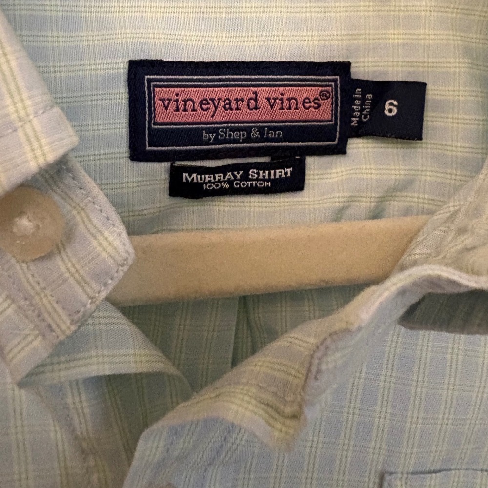 Vineyard Vines Kids Murray Shirt‎ Blue Green Plaid Button Down Cotton Size 6 - Picture 2 of 6